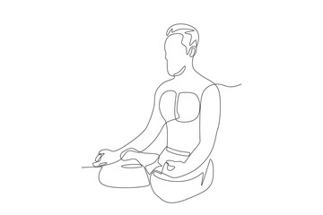 A man meditating. Meditation concept one-line drawing