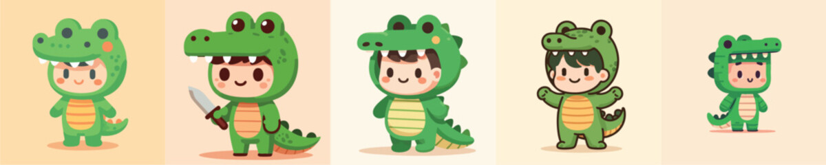 vector of a boy wearing a crocodile costume