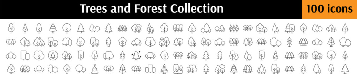 Forest, Trees, Parks Bundle of Thin Icons. Editable Stroke. Perfect for Web Sites, Books, Cards, Apps