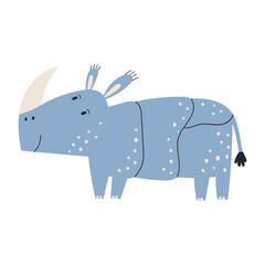 Rhino hand drawn character. Cute, cheerful, and tropical design perfect for children's prints. Modern, flat, and trendy, showcasing African wildlife and conservation.