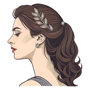 woman profile brown hair elegant style clip art preview