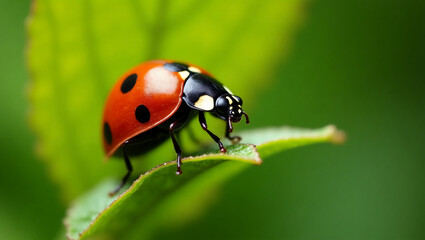 Fototapeta premium beautifull lady bug on leaves close up photo