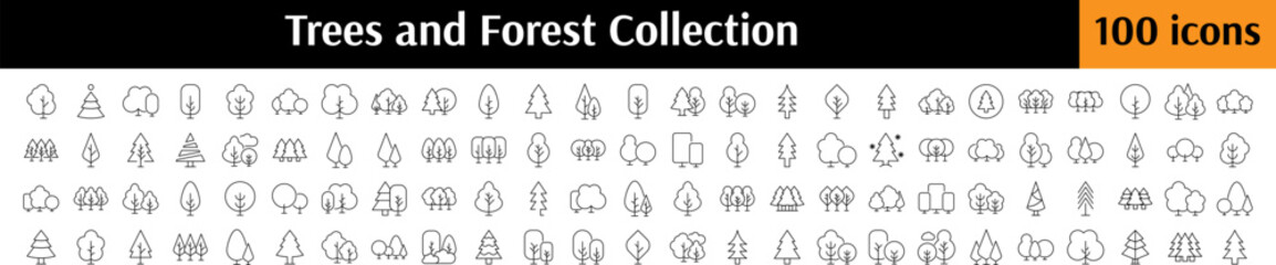 Forest, Trees, Parks Related Line Icons for Web Sites, Books, Cards, Apps. Editable Stroke. Perfect for Web Sites, Books, Cards, Apps