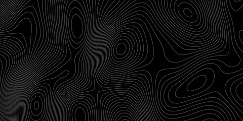 A seamless black and white topographic map pattern featuring stylized contour lines that represent elevation. This vintage-inspired design captures the classic look of outdoor maps with intricate line