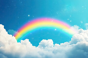 Naklejka premium Rainbow arching over fluffy clouds in a vibrant sky