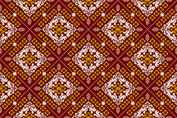 Damask seamless pattern. Ikat ornament. Ethnic South Western decor style. Ikat Boho geometric ornament. Vector seamless pattern. Mexican blanket, rug. Woven carpet