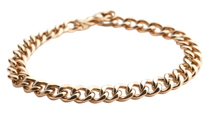 Thin gold chain necklace with subtle shine and clasp detail, transparent PNG