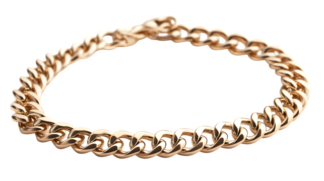 Thin gold chain necklace with subtle shine and clasp detail, transparent PNG