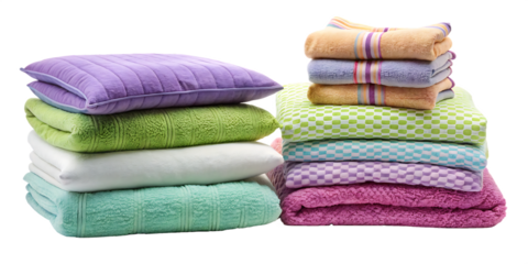 Pillows and towels isolated on white background PNG