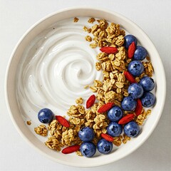 Plain Yogurt, Organic Plain Yogurt, Whole Milk Plain Yogurt, Creamy, Healthy, Breakfast, Snack, Dessert, Topping, Fruit, Granola, Berries, Goji Berries, Blueberries, Natural, Delicious, Nutritious, 