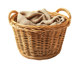Laundry basket with cozy blanket home interior still life warm atmosphere view on transparent background