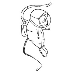 Funny cartoon mouse floating in space in a spacesuit. Line art perfect for coloring pages, kids' books, or sci-fi themed designs. Ideal for space adventures, imagination projects