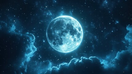 Blue Moon Night Sky Cloudscape, cosmic background, fantasy art