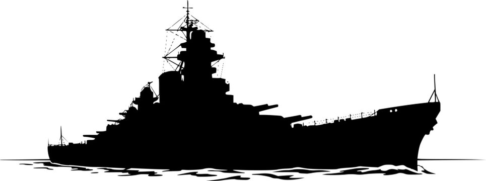Battleship Silhouette: A powerful and majestic battleship dominates the scene, its silhouette stark against a simplified seascape. This iconic image evokes strength, history, and naval power.
