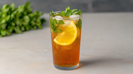 Refreshing iced tea with lemon and mint