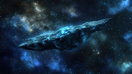 Fototapeta premium Cosmic rock asteroid hurtling through nebula; space exploration