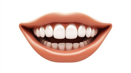 Smiling Lips with White Teeth Isolated on White Background, dental, oral health