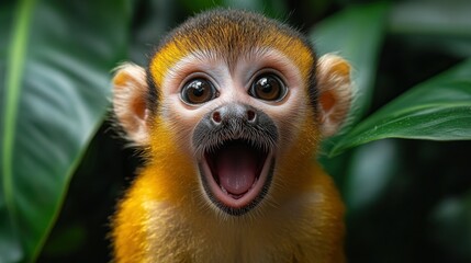 Fototapeta premium Adorable baby monkey with open mouth