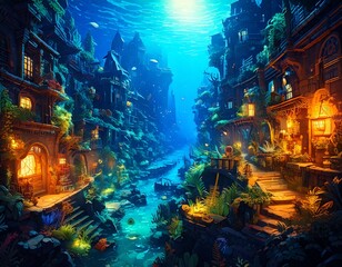 Obraz premium 海中 街 幻想的 光