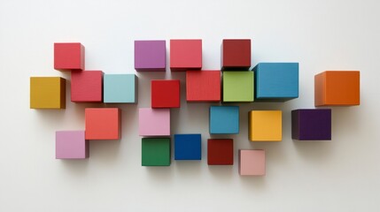 Colorful Wooden Blocks Arranged on White Background for Creative Design