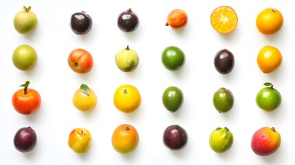 Colorful Fruit Flatlay with White Background.