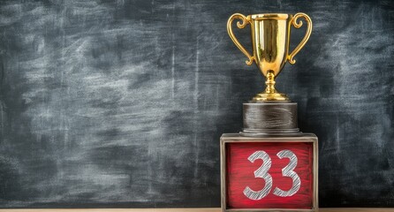 Gold trophy on a wooden block