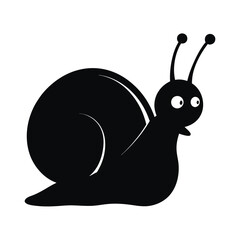 A cute black silhouette of a snail with a happy expression.