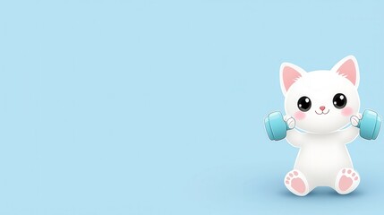 Obraz premium Kawaii chibi cat lifting dumbbells cute fitness scene digital art playful environment adorable viewpoint