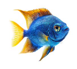 Colorful blue fish swimming in clear water aquatic scene underwater nature environment on transparent background
