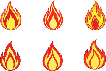 Flame Icon Vector – Red Yellow Fire Symbol Illustration bundle

