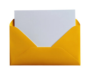 Sending a letter yellow envelope with blank card home office stationery setup on transparent background