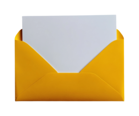 Sending a letter yellow envelope with blank card home office stationery setup on transparent background