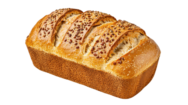 A hearty rustic loaf of freshly baked whole grain bread adorned with a sprinkling of savory sesame seeds for an artisanal touch