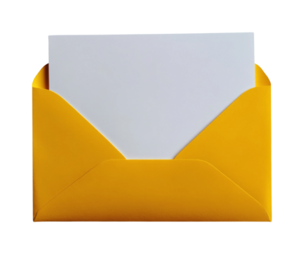 Sending a letter yellow envelope with blank card home office stationery setup on transparent background