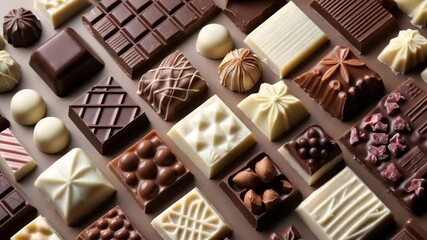 Collection of premium chocolate treats, including white, dark, and milk varieties.
