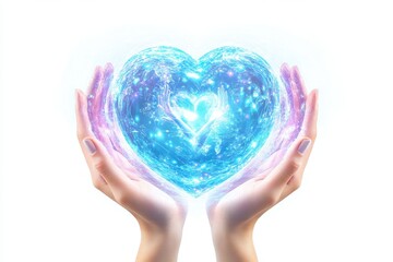 Radiant Heart Energy with Hands Emitting Light and Sparkles