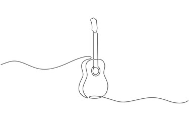 Obraz premium A simple continuous line drawing of a guitar. The artwork is minimalistic, One continuous single line of classic guitar isolated on white background.