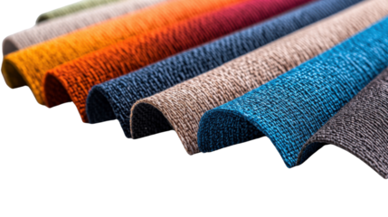 An array of colorful textured fabric samples showcasing a variety of woven patterns stripes and materials suitable for interior design fashion and upholstery applications