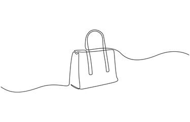 Fototapeta premium Elegant fashion woman leather handbag in sketch style Continuous One Line Drawing, Continuous one line drawing of women's hand bag. Lady's bag single line art vector illustration. Editable vector.