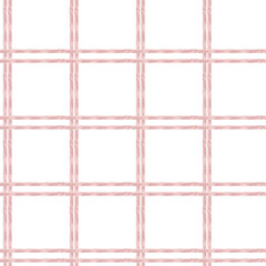 Checkered pink watercolor seamless pattern. Hand drawn abstract background with pale rose colored lines, geometric repeated clipart for packing ,home and kitchen textile, fabric design