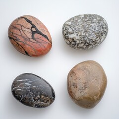 Decorative Natural Stones in Various Patterns and Textures on White Background