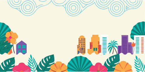 Obraz premium An energetic beach floral court with seashell petals, geometric wave leaves, and a sand border.