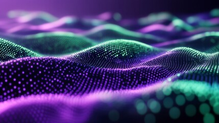 Abstract Digital Waves with Colorful Dots in 3D Space Visualization
