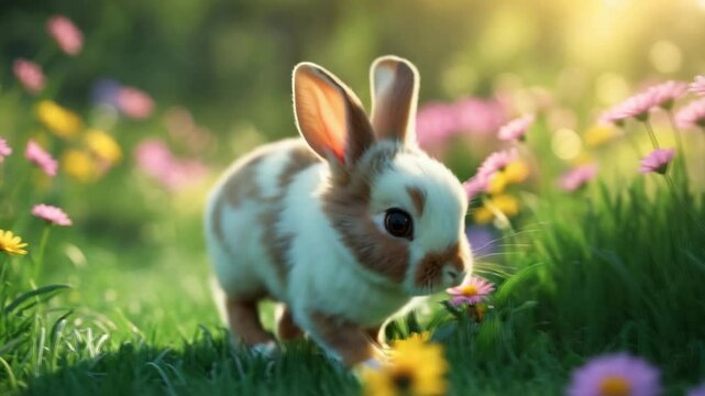 Young Bunny munching on grass in the wild