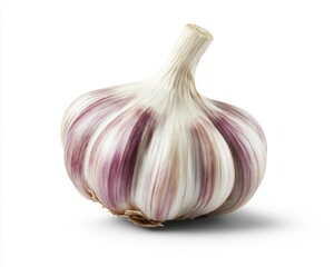 Fresh Garlic Clove with Purple Stripes on a White Background