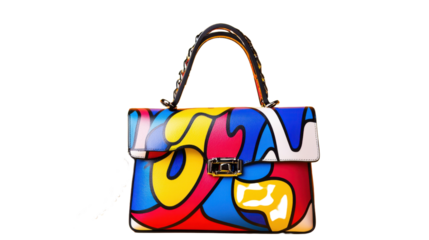 Stylish and eye catching abstract patterned handbag in a bold vibrant color palette showcasing a modern and creative fashion accessory