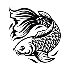Obraz premium Tribal Blackwork Koi Fish Illustration, Ornate Scales, Flowing Fins, Elegant Design