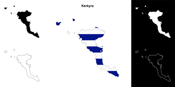 Kerkyra blank outline map set