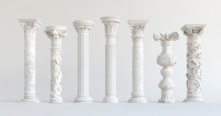 Elegant White Architectural Columns in Various Designs and Styles