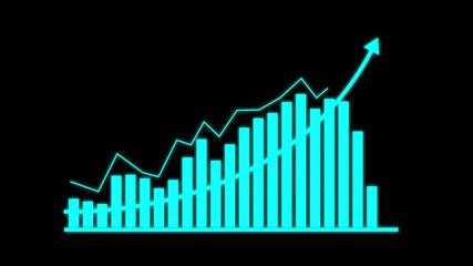 Business info graphics with rising arrow and bar stats appearing. Business growth and success arrow, growing business chart animation.Business growth and success info graphics alpha channel. - Powered by Adobe